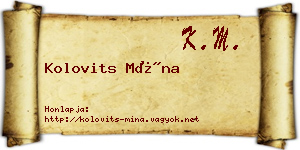 Kolovits Mína névjegykártya